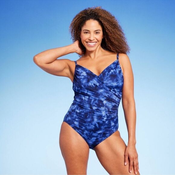 Women's UPF 50 Twist-Front Over the Shoulder One Piece Swimsuit - Aqua Green - Picture 1 of 5